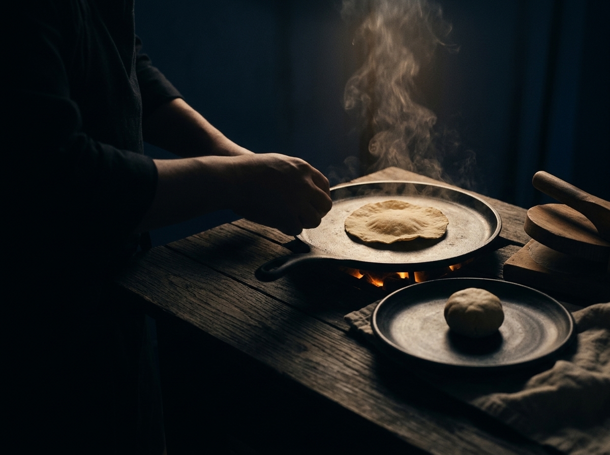 Hand-pressed corn tortillas puffing on a hot comal at Azul